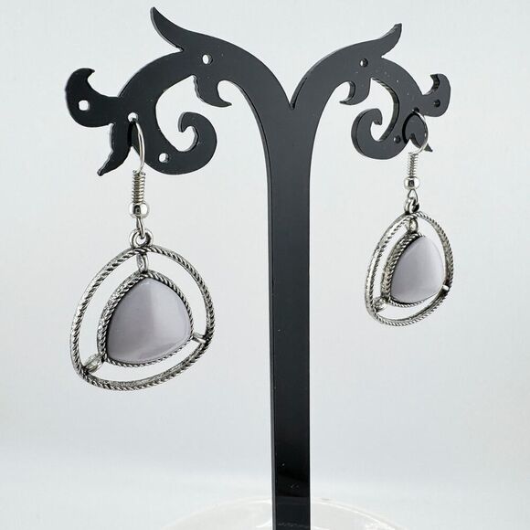 Vintage Southwestern Triangle Earrings with Gray Stone Dangles Contemporary - Picture 2 of 7